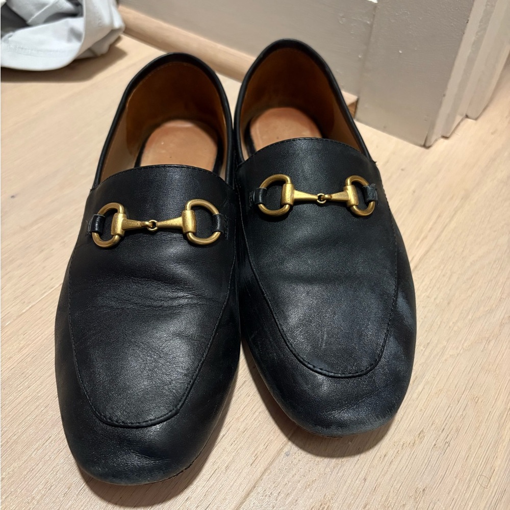 Black Leather Loafers with Gold Detailing - Picture 2 of 8